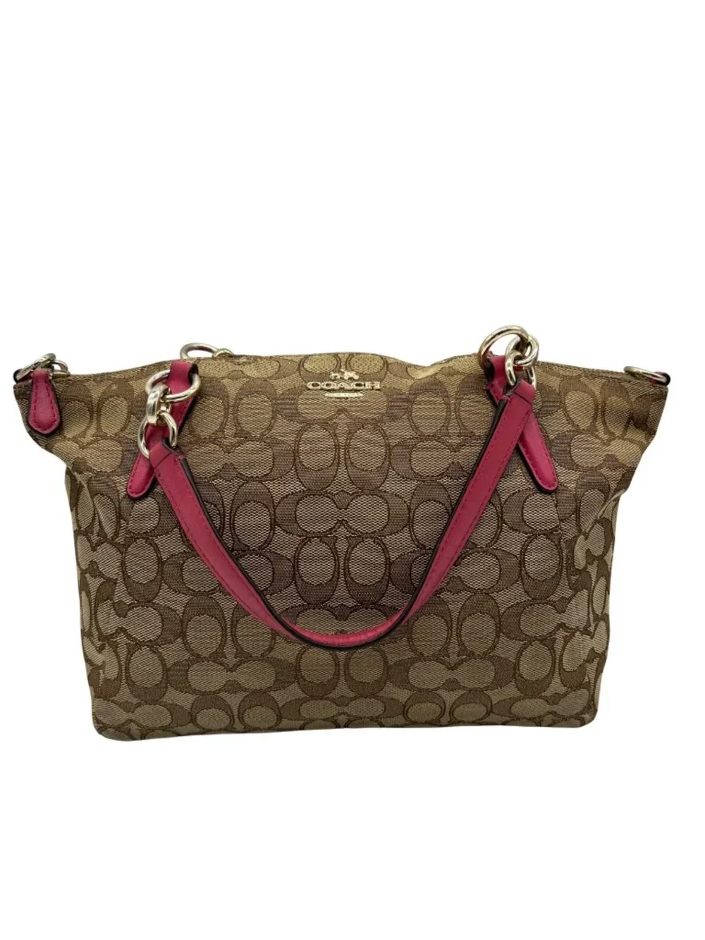 Coach Brown Canvas And Pink Leather Trim Convertible Hand Bag